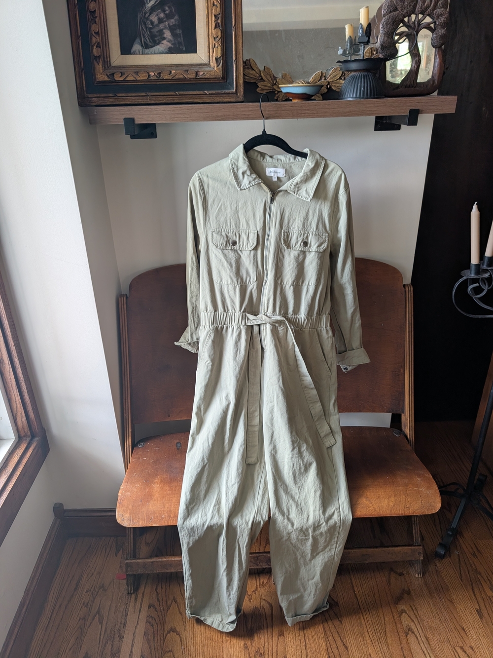 bohme Lightweight Sage Green Utility Jumpsuit with Tie Waist